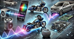 Trucks and motorcycles driving around on a circut board