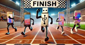 Different types of phones on a racetrack