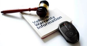 A gravel on top of a vehicle warrenty information pamphlet next to a remote car starter