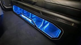 A lit up subwoofer enclosure