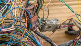 A tangle of wires and connectors