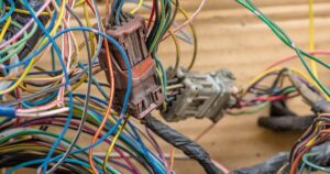 A tangle of wires and connectors