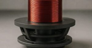 A car audio speaker with a giant wire coil on top of it